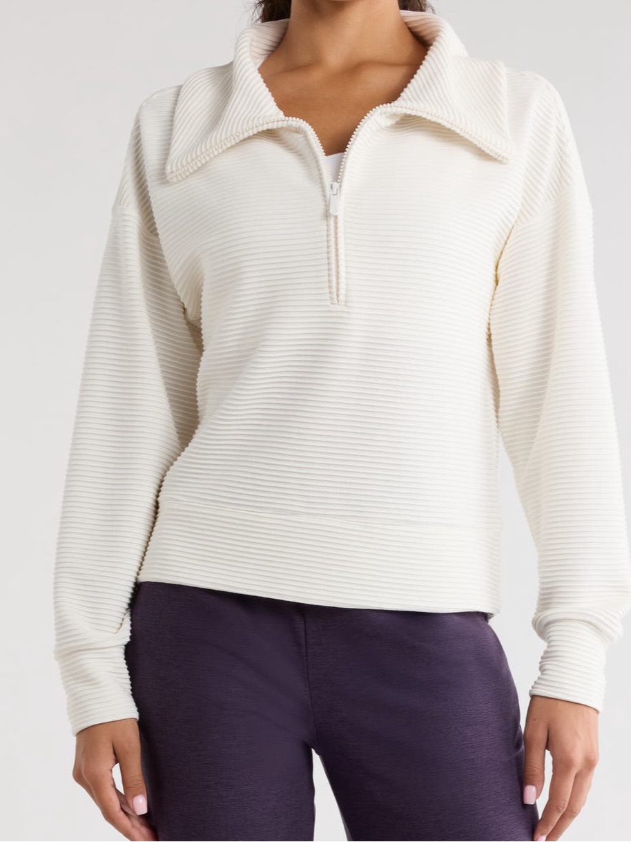 Zella Ottoman Half Zip Pullover Nwt- Ivory Egret L